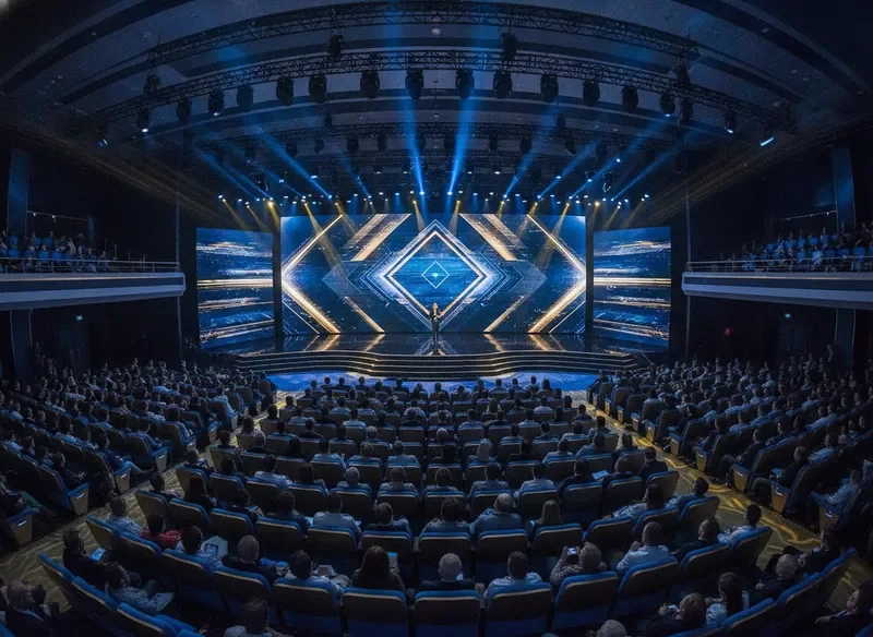 הפקת כנס עסקי גדול עם מסכי LED ומתחם מקצועי